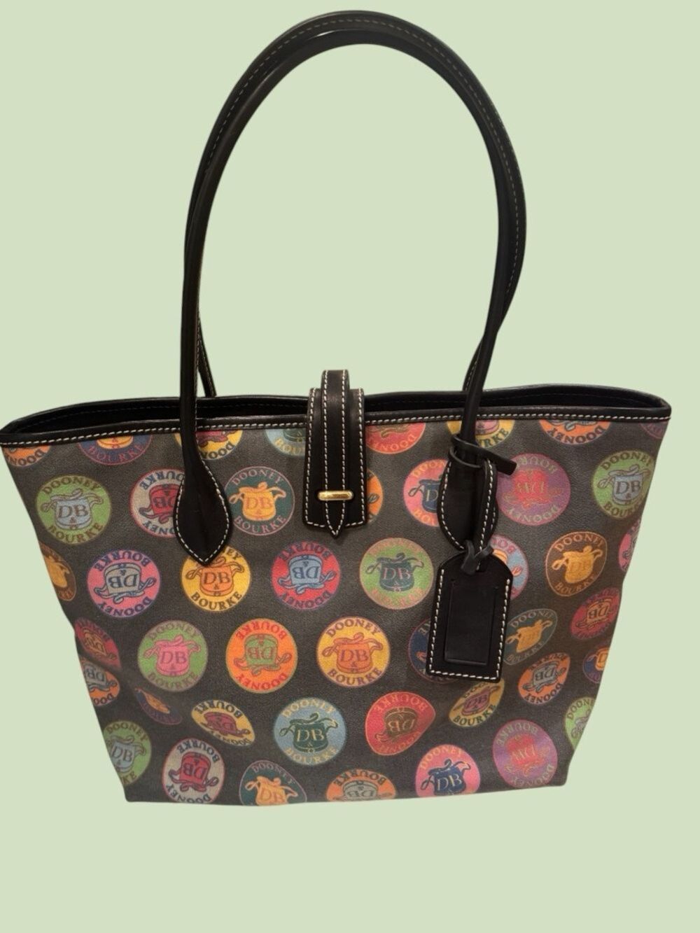 Dooney & Bourke Multicolor DB Medallion Coated Canvas Tote Shoulder Bag - Picture 2 of 16